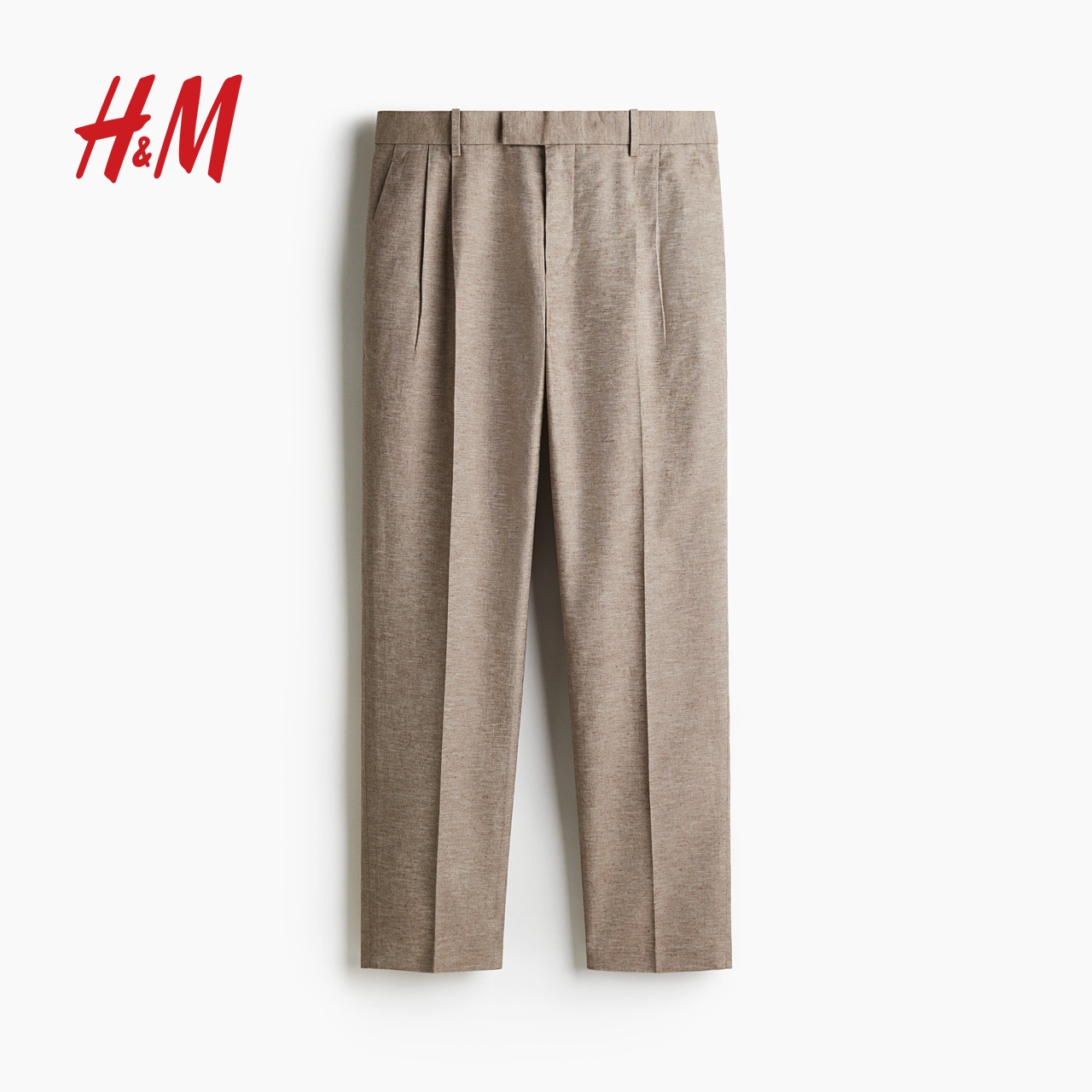HM休闲裤2025年秋季新款休闲版型亚麻混纺精裁长裤1259381 - 图3