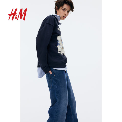 【迪士尼系列】HM女装卫衣复古做旧美式米奇印花打底衫1056840 - 图1