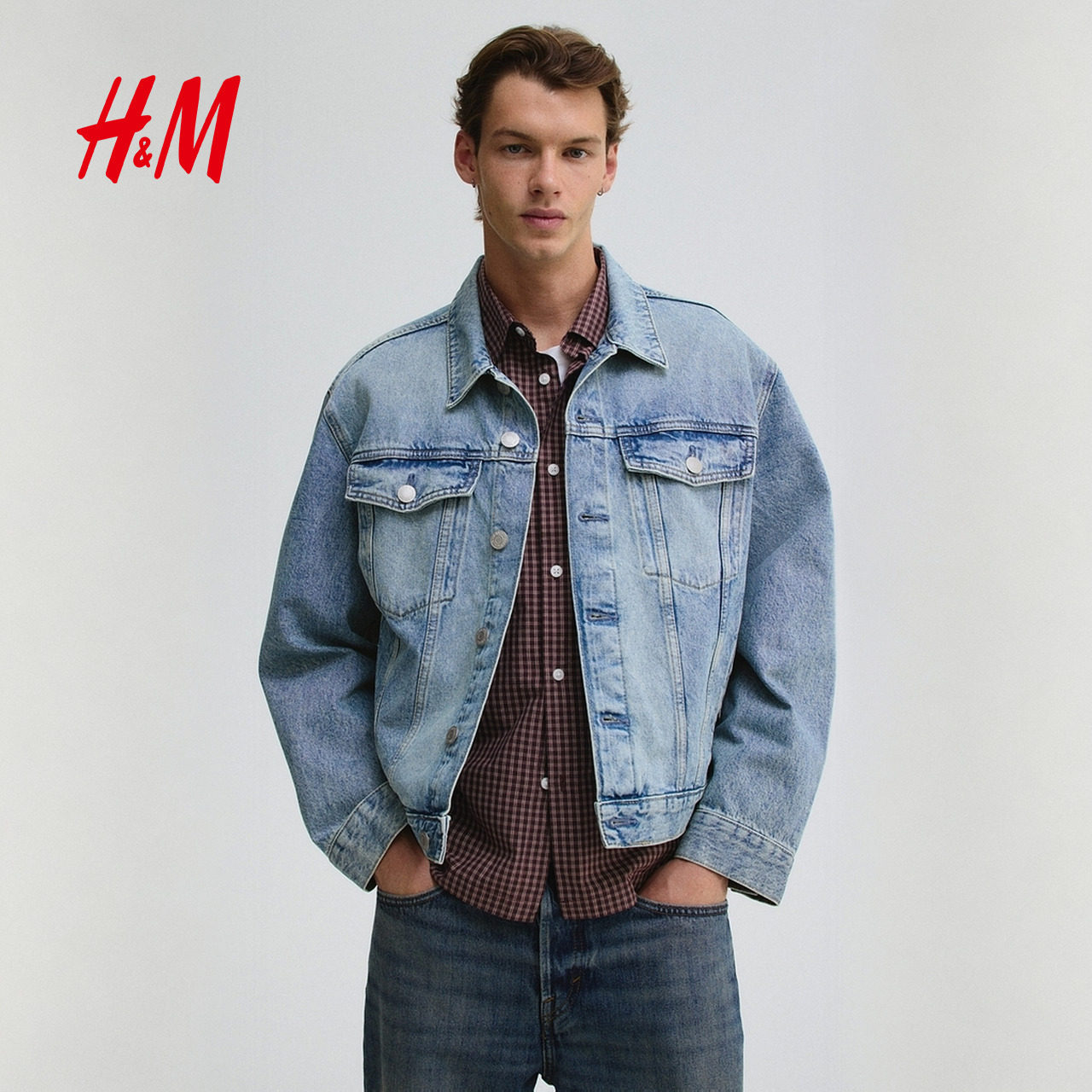 HM男装牛仔外套冬季翻领宽松情侣美式单排扣夹克1295737,淘宝优惠券,粉丝福利购,淘宝优惠卷