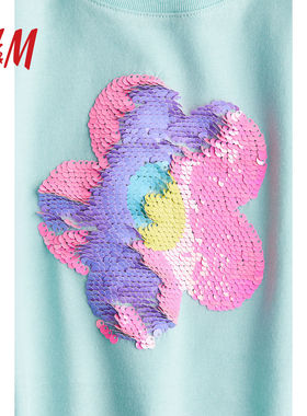 HM2024夏季新款童装女童可爱棉质汗布图案细节T恤1237436
