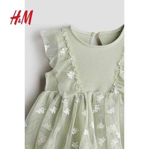 HM童装女婴连衣裙夏季印花薄纱裙摆连衣裙1281868 - 图3