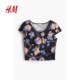HM women's T-shirt autumn slim and comfortable floral texture round neck short cover sleeve short top 1240205