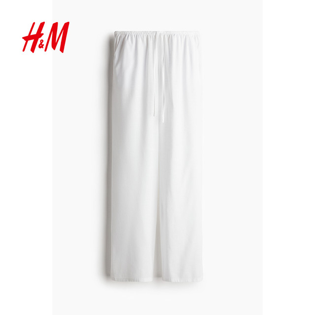 HM ກາງເກງກາງເກງຂອງແມ່ຍິງ summer drawstring ວ່າງ linen ປະສົມ pants ບາດເຈັບແລະ 1261667