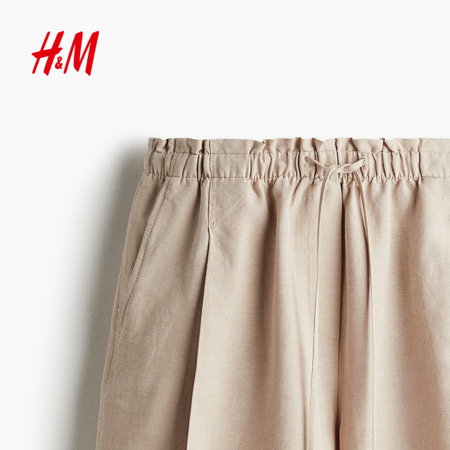 HM ກາງເກງກາງເກງຂອງແມ່ຍິງ summer linen blend drawstring shorts 1259172