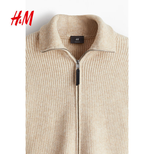 HM男装针织衫冬季时尚标准版型罗纹针织开衫1232055 - 图2