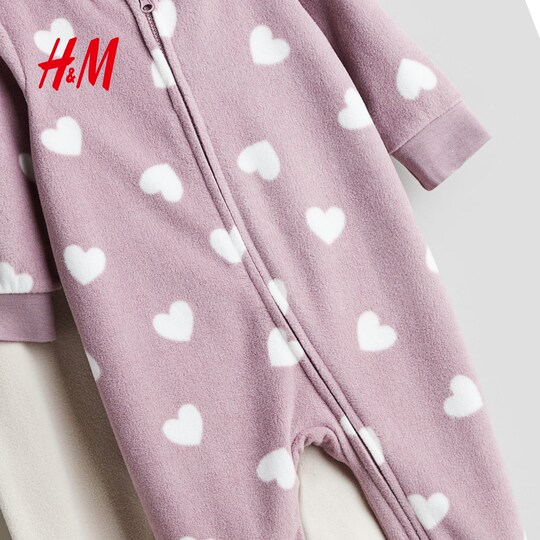 HM童装男婴女婴家居服2件装秋季抓绒长袖长裤拉链连体睡衣1177804