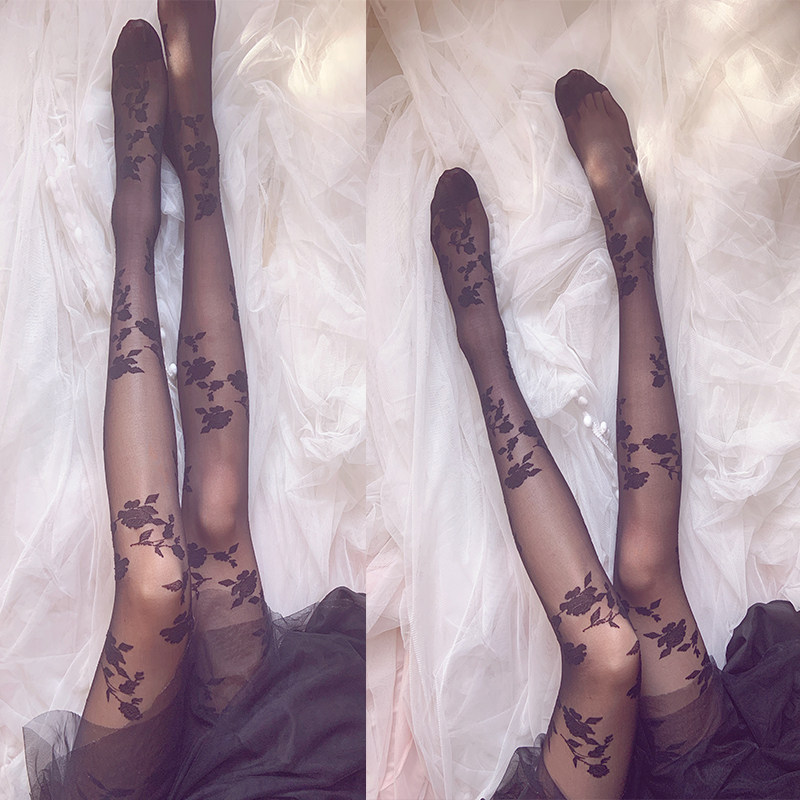 工作黑白立体刺绣蔷薇花朵个性日系性感连体裤薄黑丝袜酒店连裤袜,淘宝优惠券,粉丝福利购,淘宝优惠卷