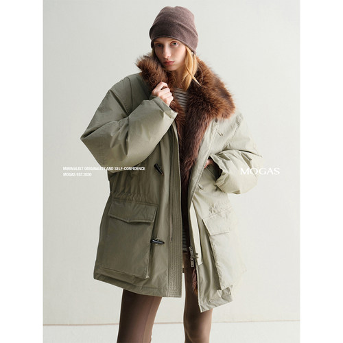 Mogas秋冬巨献 进口95波兰白鸭绒可拆毛领微皱纸感立领派克羽绒服 - 图0