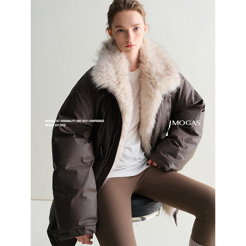 Mogas秋冬巨献 进口95波兰白鸭绒可拆毛领微皱纸感立领派克羽绒服 - 图2