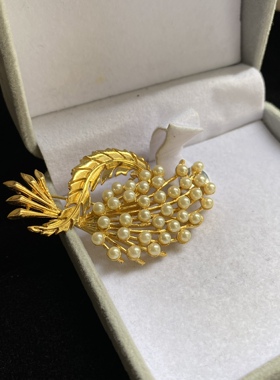 Vintage M Jent金色珍珠花束胸针简约经典秀气委婉气质女人味春季
