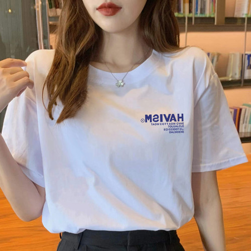 小雏菊绿色纯棉半袖短袖t恤女2023夏季新款上衣宽松韩版百搭新品 - 图0