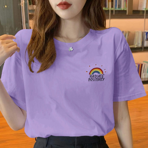 小雏菊绿色纯棉半袖短袖t恤女2023夏季新款上衣宽松韩版百搭新品 - 图2