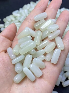 天然新疆和田玉白玉籽料黄皮桶珠散珠diy半成品手工编织手链项链