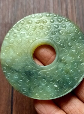 古玩杂项仿古做旧工艺品岫玉雕刻乳钉纹玉璧复古玉坠挂件批发