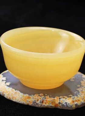 天然米黄玉碗水晶原石摆件供佛器具桌面饰品玉石消磁收纳盒