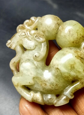 珠宝玉器仿古做旧工艺品岫玉雕刻马上有葫芦玉佩挂件生肖马吊坠
