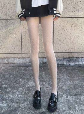 白色闪钻丝袜任意剪防勾丝性感辣妹网红百搭薄款格子带钻连裤袜子