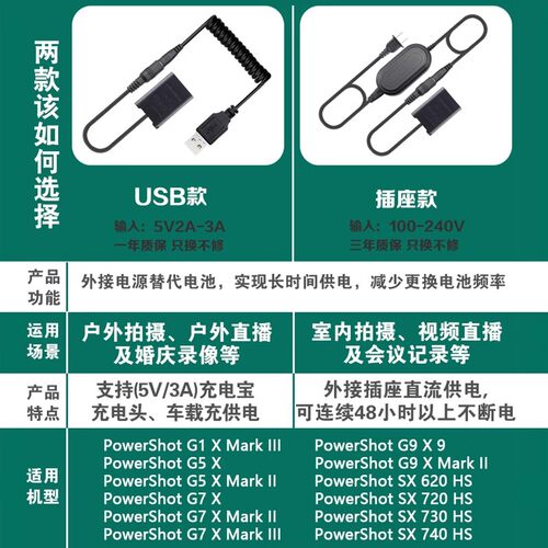 NB-13L假电池外接电源适用于佳能相机G7X2/G7X3 G1X3 G5X2 G9X2 - 图0