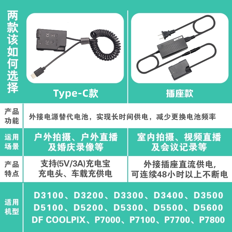 适用EL14A假电池外接电源适用尼康单反相机D3300 D5300 5500D5100 - 图1