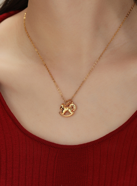 2026马年招财项链铜钱小马锁骨链