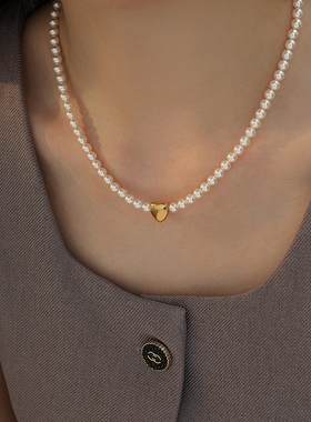 饰悟爱心珍珠项链颈链女镀18k金