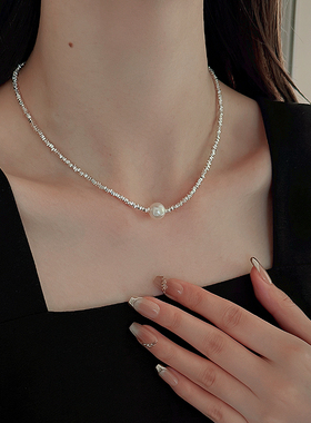 饰悟银饰单颗珍珠碎银子项链女