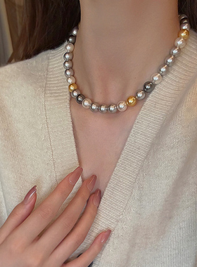 饰悟白色灰色黑色金色珍珠项链女