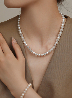 饰悟银饰冰雪澳白珍珠项链女