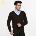 Hoàng đế mùa thu và mùa đông dày cổ chữ V nam cổ áo gà trái tim áo len cashmere dài tay - Áo len Cashmere