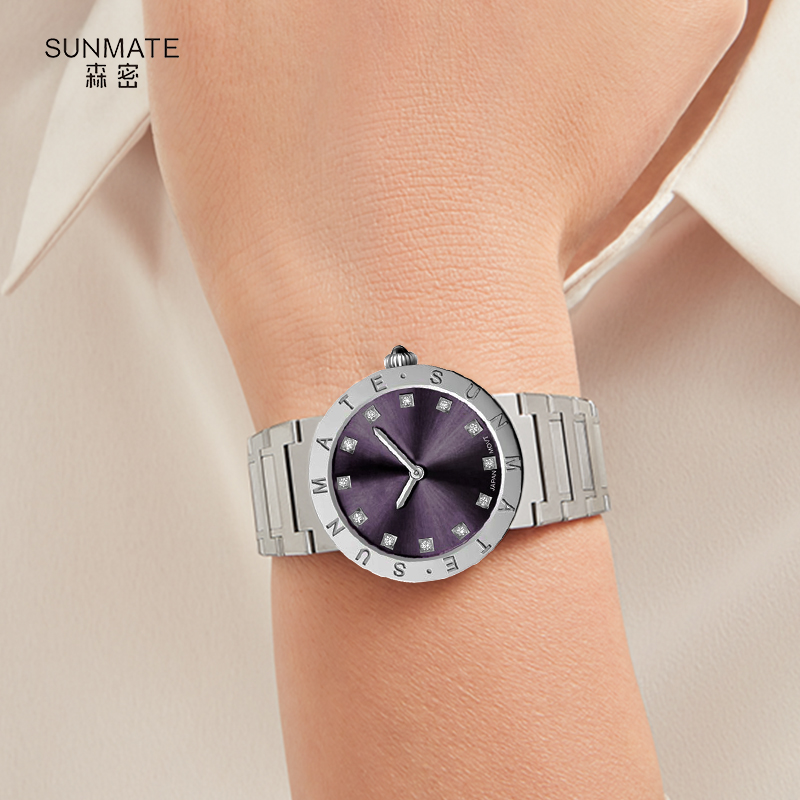 森密SUNMATE太空镜面钢带手表优雅时尚风手表防水轻奢潮流 - 图0