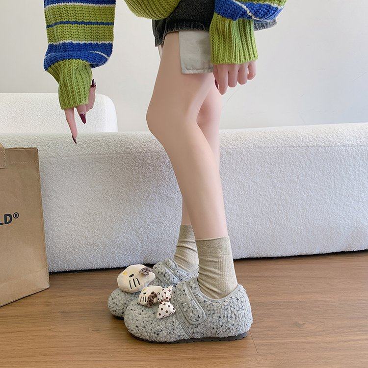 冬季新款KT猫卡通毛毛鞋女保暖2025居家舒适棉鞋魔术贴懒人鞋蝴蝶,淘宝优惠券,粉丝福利购,淘宝优惠卷