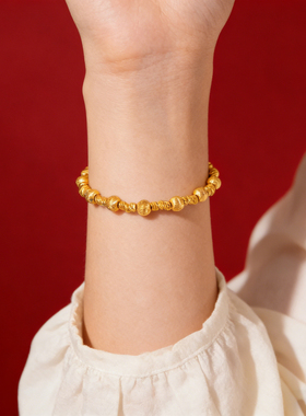 拉丝猫眼金珠铜合金手链轻奢小众时尚百搭转运珠金店同款送女友