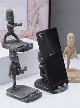 手机支架摆件工位桌面支撑架装饰创意功夫公仔摩艾懒人好物办公室