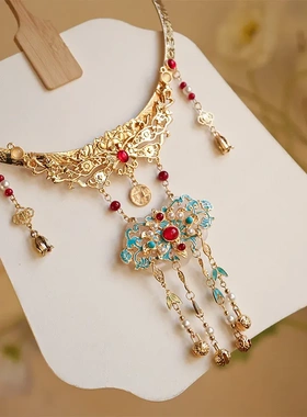 国风汉服配饰红色项圈合金平安锁醒狮拜年喜庆秀禾服饰项饰