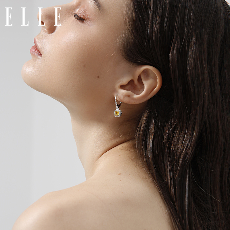 elle黄水晶大颗彩色宝石粉色耳环 elle饰品耳环