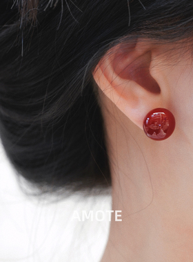 AMOTES925银一颗红豆圆球耳钉
