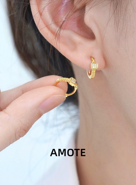 AMOTE 方糖耳圈通体S925银耳扣金色ins风小众设计轻奢气质高级感