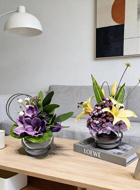 现代轻奢圆形小桌花仿真花艺