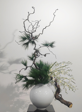 再发现绢花仿真松枝白兰花艺酒店