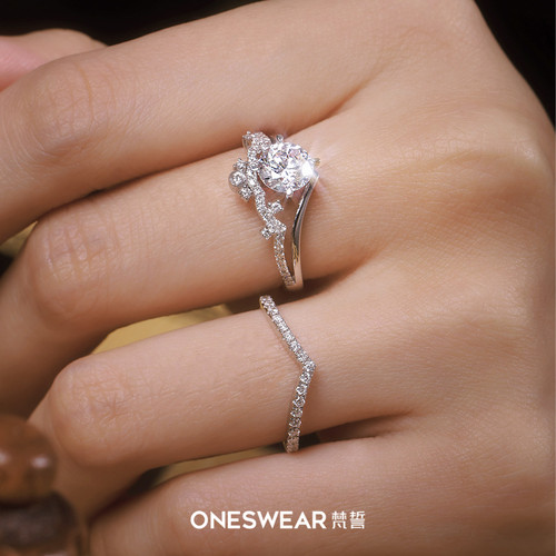 ONE SWEAR/梵誓格蕾丝 皇冠钻戒定制结婚戒托显钻叠戴女戒k金婚戒 - 图3