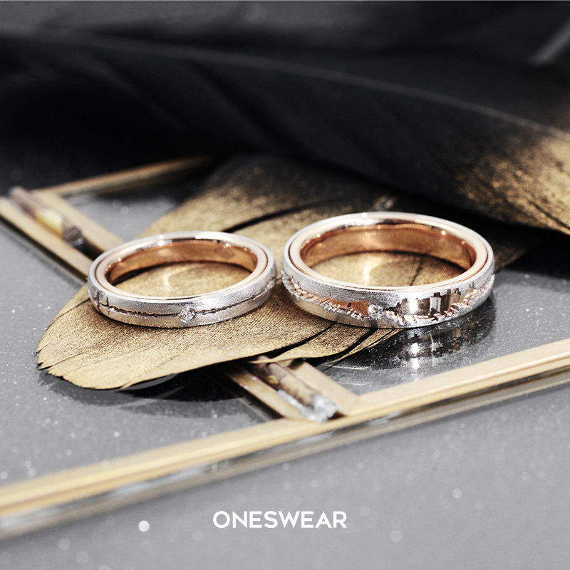 ONE SWEAR/梵誓恋声18K双色金声波语音定制情侣对戒 个性结婚戒指 - 图2