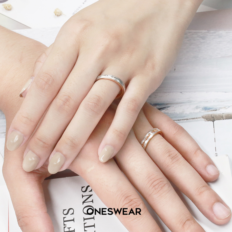 ONE SWEAR/梵誓恋声18K双色金声波语音定制情侣对戒 个性结婚戒指 - 图0