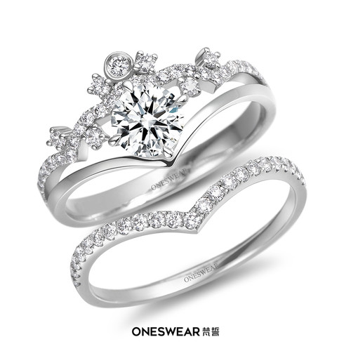 ONE SWEAR/梵誓格蕾丝 皇冠钻戒定制结婚戒托显钻叠戴女戒k金婚戒 - 图0