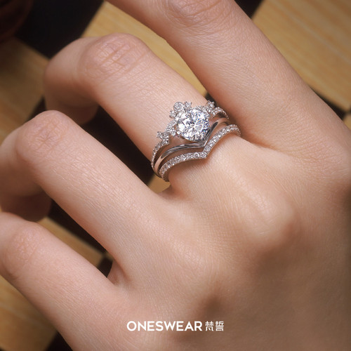 ONE SWEAR/梵誓格蕾丝 皇冠钻戒定制结婚戒托显钻叠戴女戒k金婚戒 - 图1