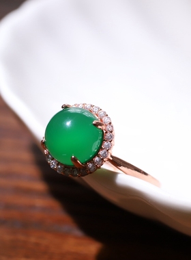 首饰冰种玛瑙三件套装女士绿玉髓