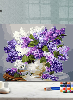 DIY数字油画自己上填色窗前花薰衣草花海紫色的浪漫家居装饰新款