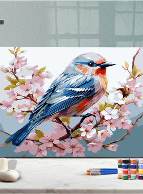 数字油画材料包解压丙稀鸟语花查