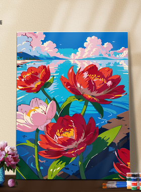 diy纯手绘数字客厅卧室油画