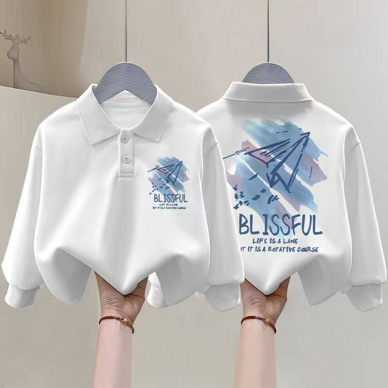 polo衫中大童纯棉哪吒洋气长袖上衣秋冬儿童宽松翻领休闲童装卫衣