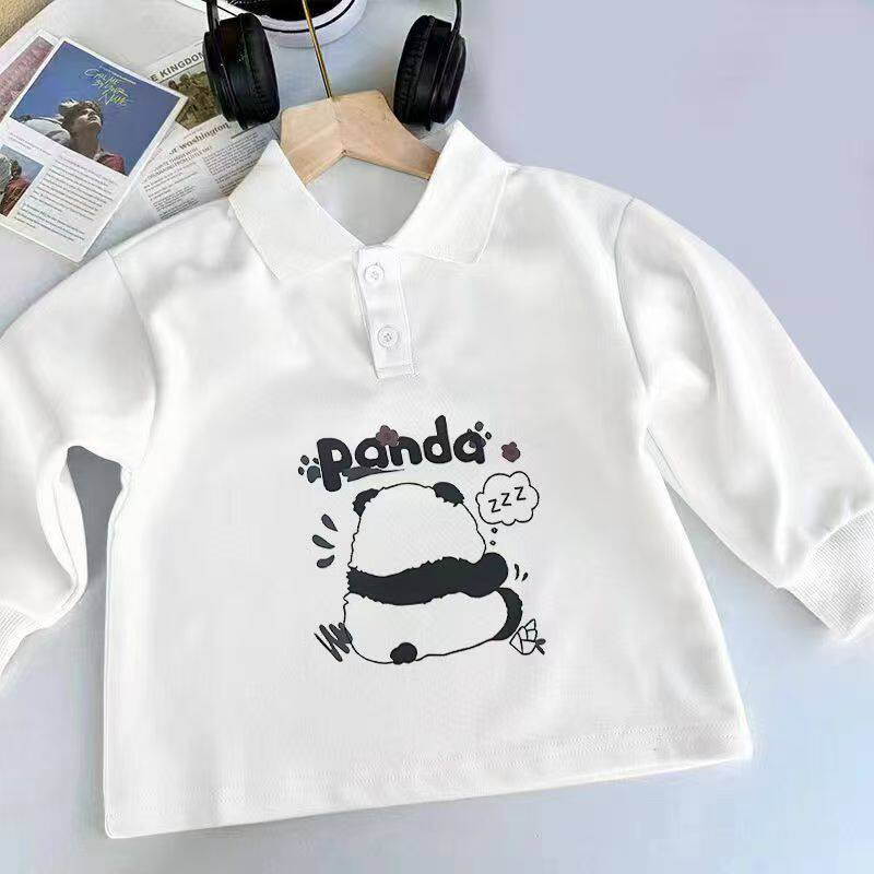 polo衫国风纯棉中大童加绒长袖上衣洋气潮牌儿童卡通翻领童装卫衣